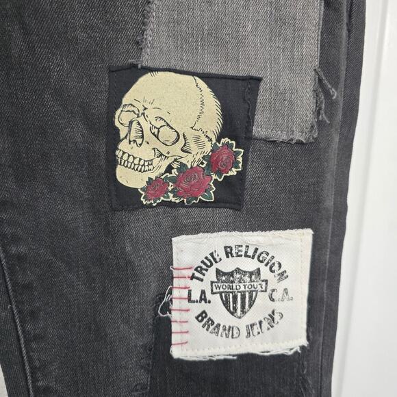 True Religion Halle Mid-Rise Skinny Jeans Skull Patch Black Rinse Wash Size 29 - Picture 2 of 15